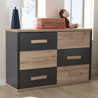 Baxton Studio BR990055-Dark Grey/White Oak-Chest Pandora Modern and Contemporary Dark Grey and Light Brown Two-Tone 6-Drawer Dresser